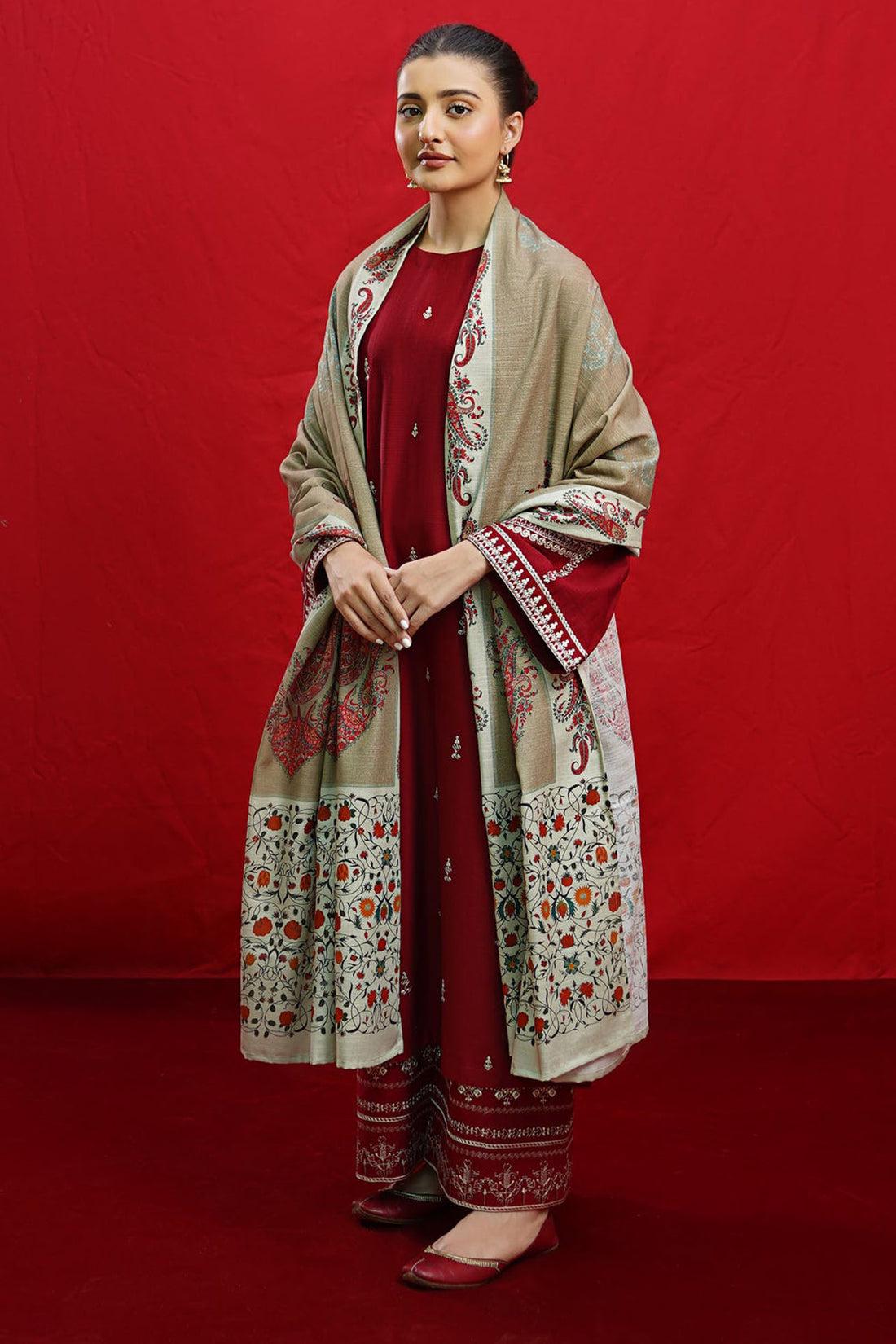 URGE -3PC UNSTITCHED DHANAK EMBROIDERED SUIT DF-1892