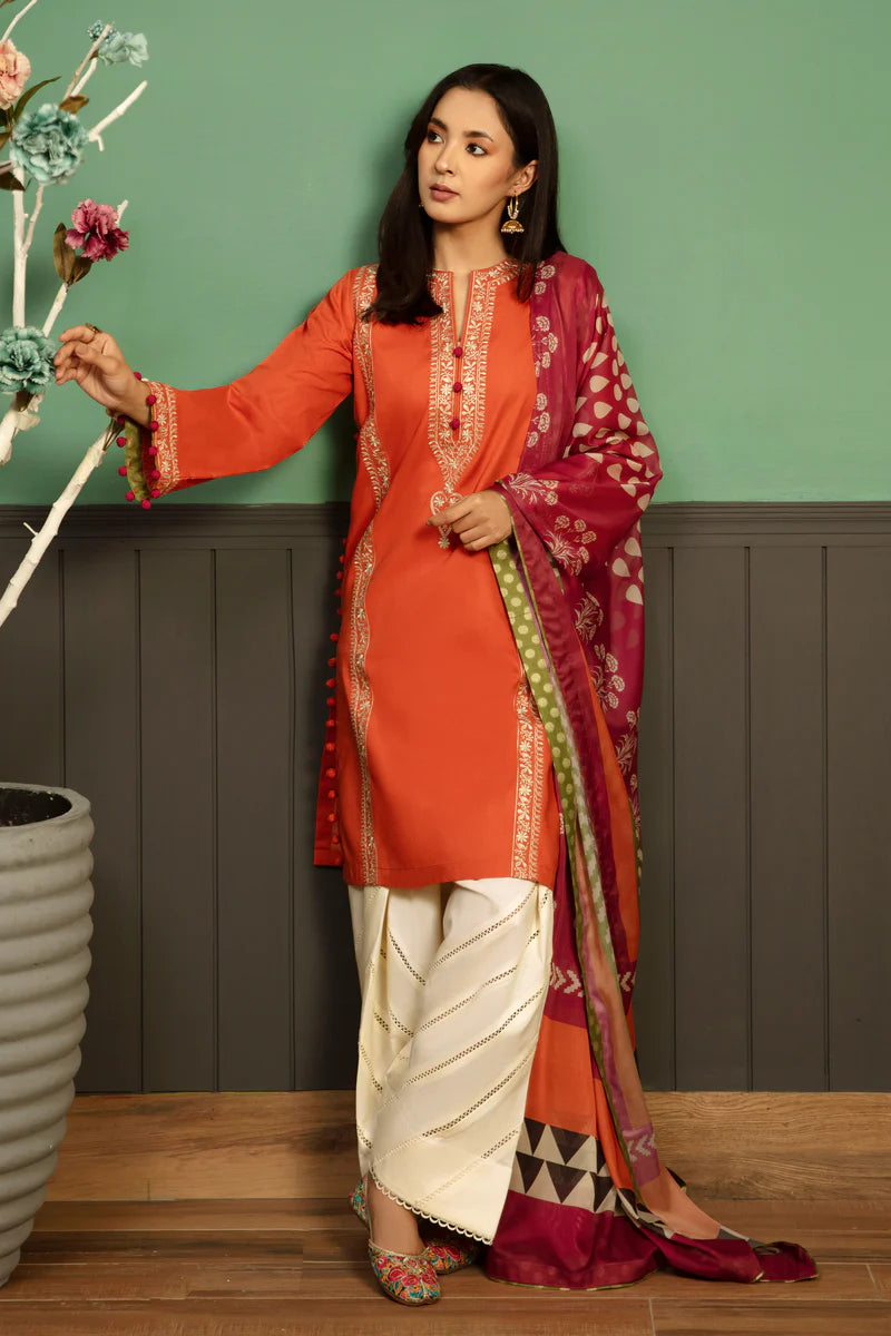 KOKUM -3PC UNSTITCHED DHANAK EMBROIDERED SUIT DF-3717