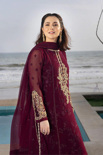 AZURE -3PC UNSTITCHED LUXURY CHIFFON EMBROIDERED SUIT DF-692