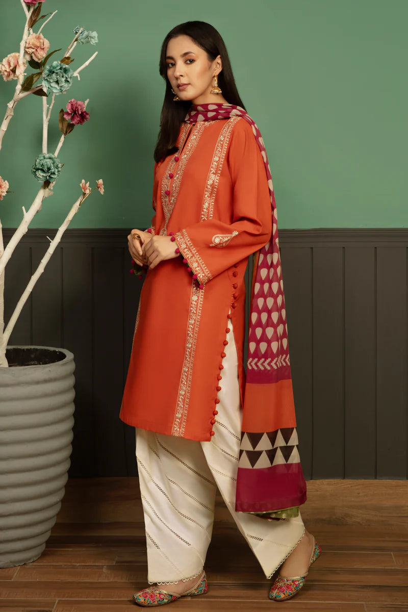 KOKUM -3PC UNSTITCHED DHANAK EMBROIDERED SUIT DF-3717