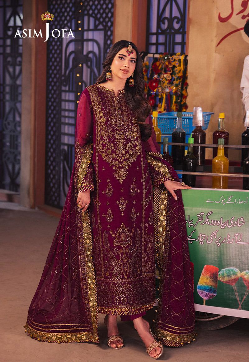 ASIM JOFA -3PC UNSTITCHED LUXURY CHIFFON EMBROIDERED SUIT DF-1832