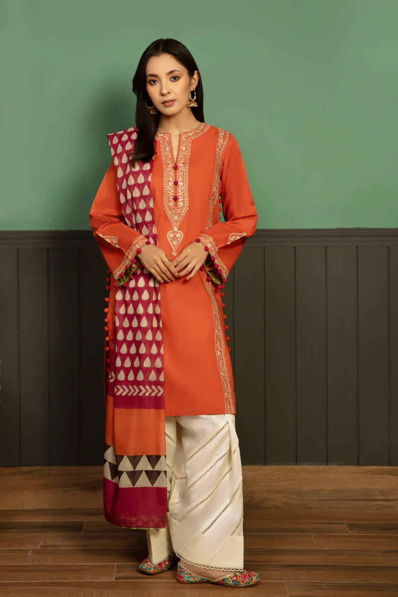 KOKUM -3PC UNSTITCHED DHANAK EMBROIDERED SUIT DF-3717