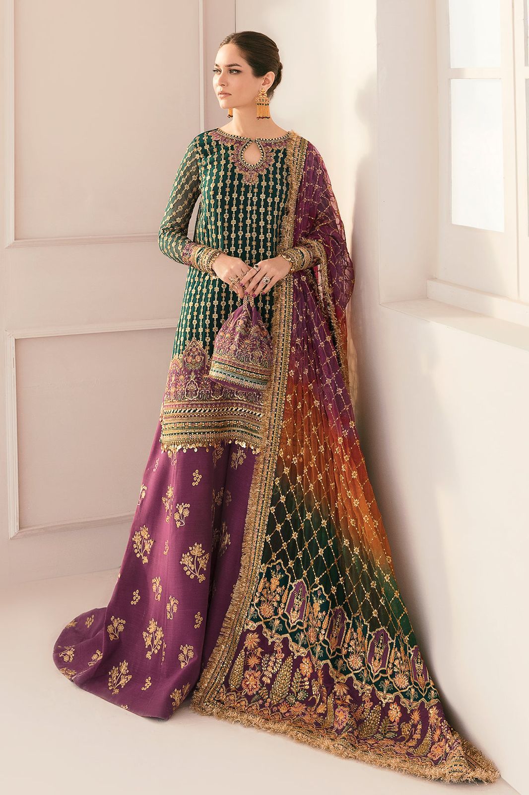 BAROQUE -3PC UNSTITCHED LUXURY EMBROIDERED CHIFFON UNSTITCHED DF-4582