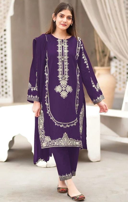 ASILING -2PC UNSTITCHED DHANAK EMBROIDERED SUIT DF-203