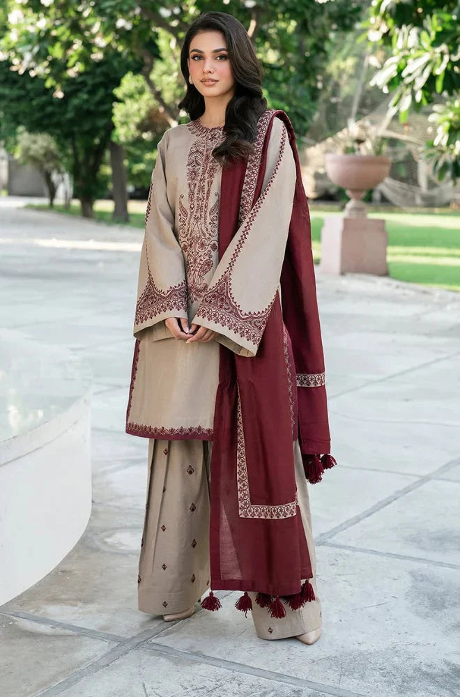 BAROQUE - Unstitched Winter 3PC Dhanak Embroidered Suit DF -9342