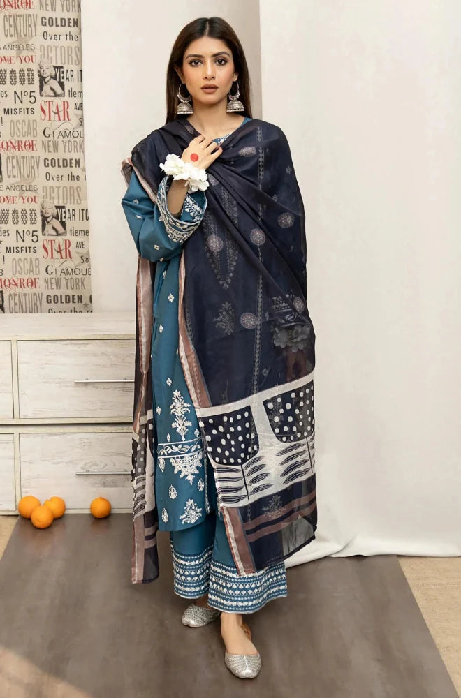 COCO BY ZARA SHAHJAHAN -3PC DHANAK EMBROIDERED SUIT DF-1551