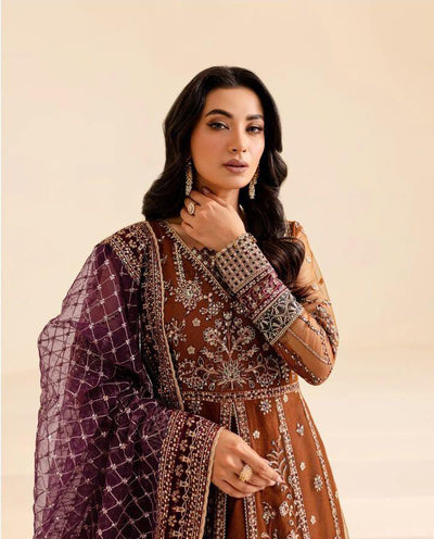 FARASHA -3PC UNSTITCHED LUXURY NET EMBROIDERED MAXI DF-1569