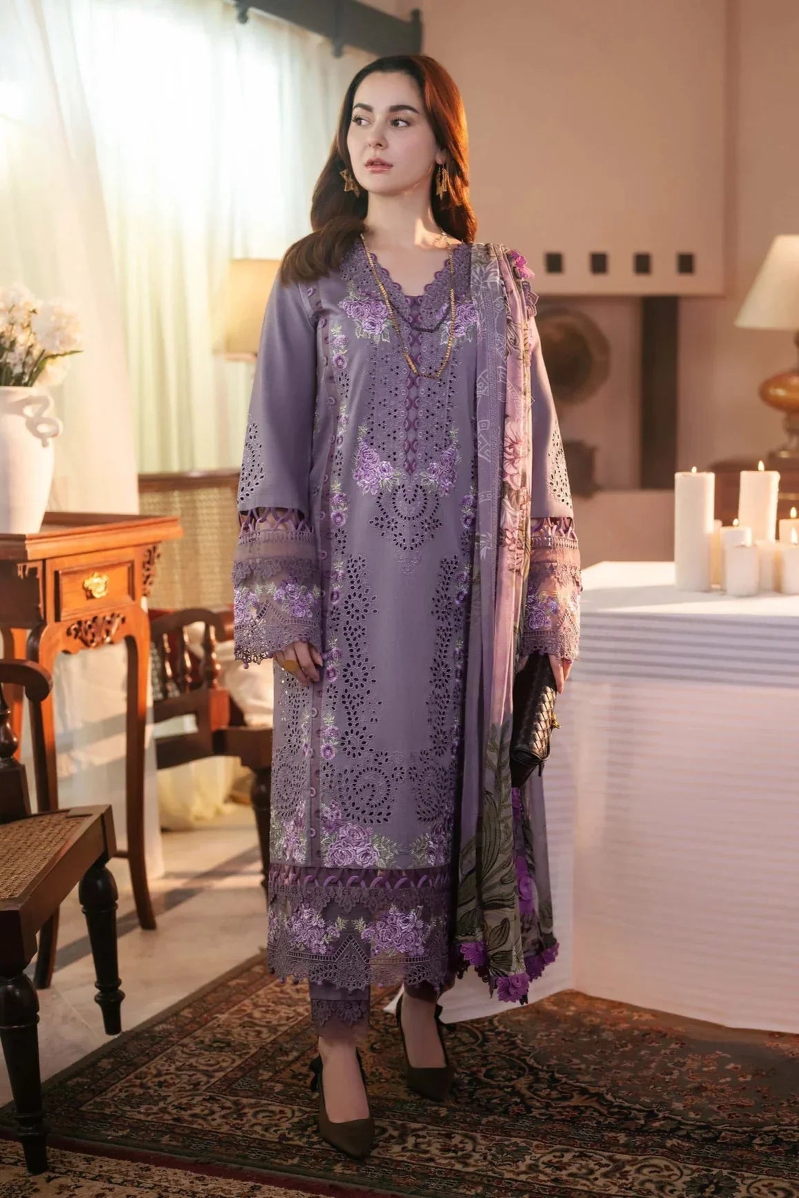 COCO BY ZARA SHAHJAHAN -3PC UNSTITCHED DHANAK CHIKANKARI EMBROIDERED SUIT DF-1273