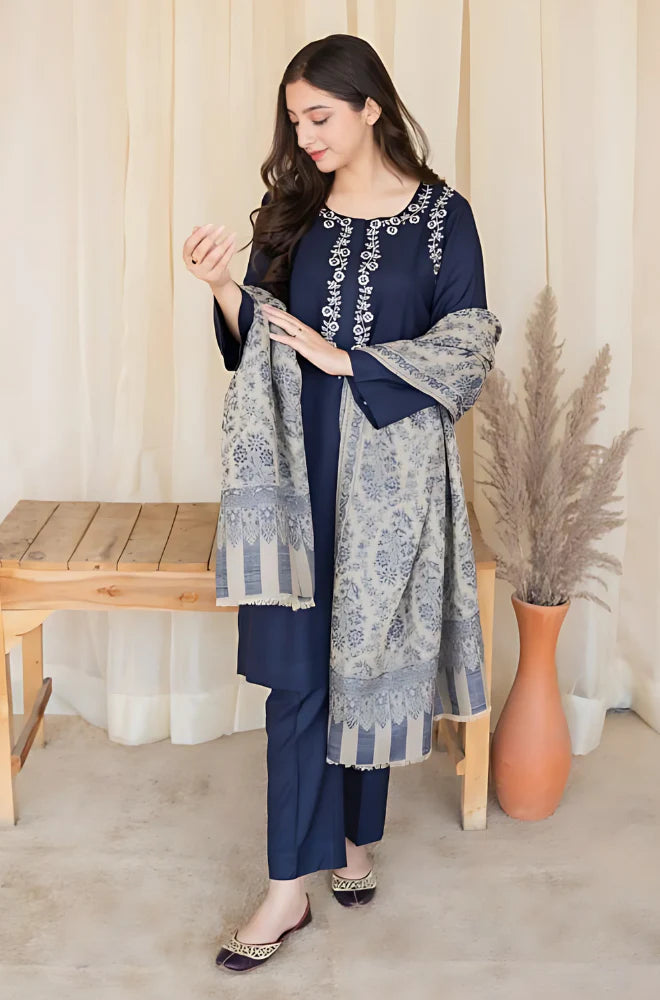 AISLING -3PC UNSTITCHED DHANAK EMBROIDERED SUIT DF-2846
