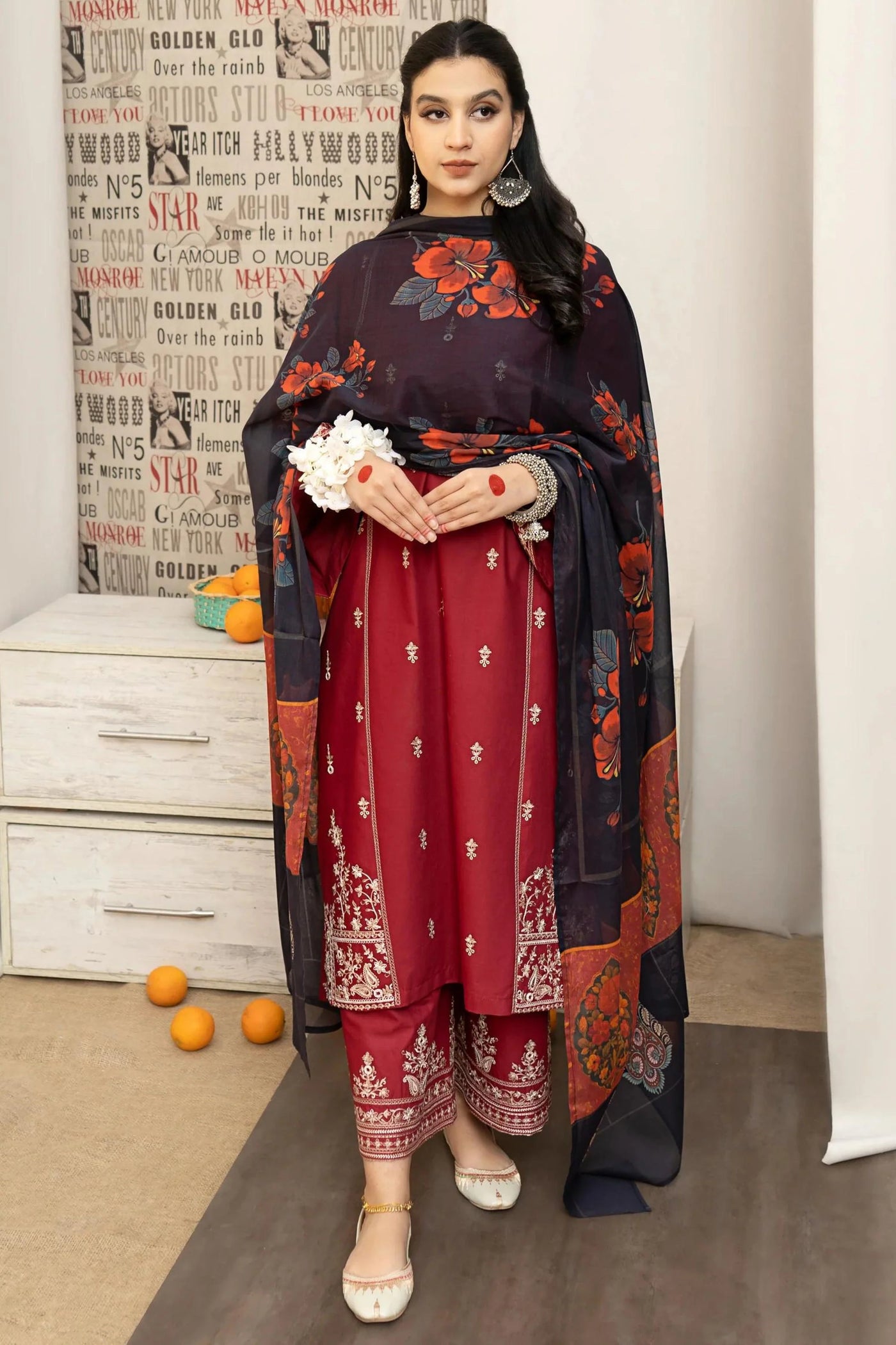 URGE -3PC DHANAK EMBROIDERED SUIT DF-4572