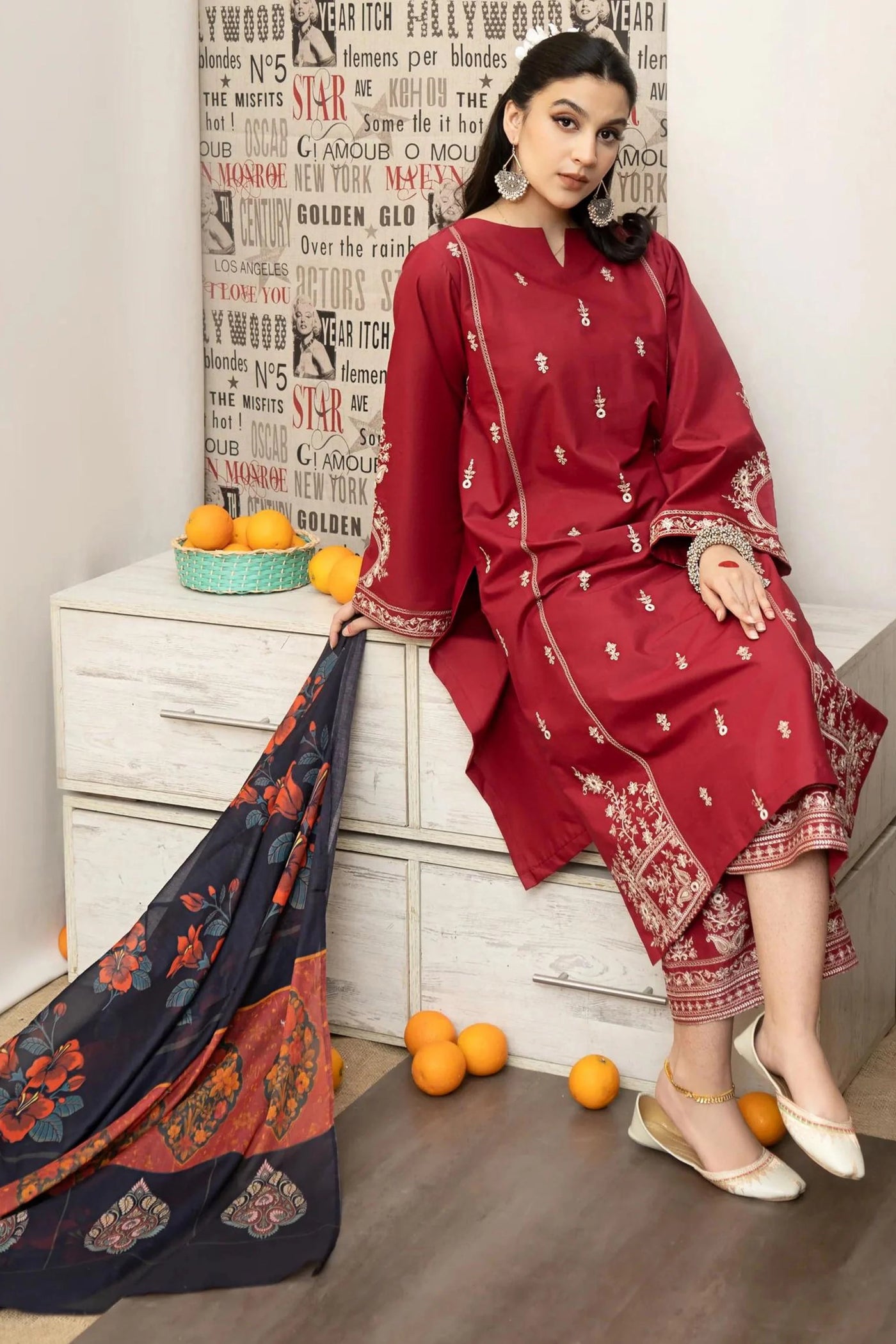 URGE -3PC DHANAK EMBROIDERED SUIT DF-4572