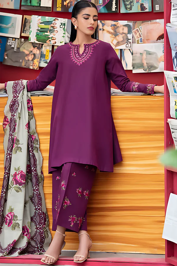 SAPPHIRE -3PC UNSTITCHED DHANAK EMBROIDERED SUIT DF-3672