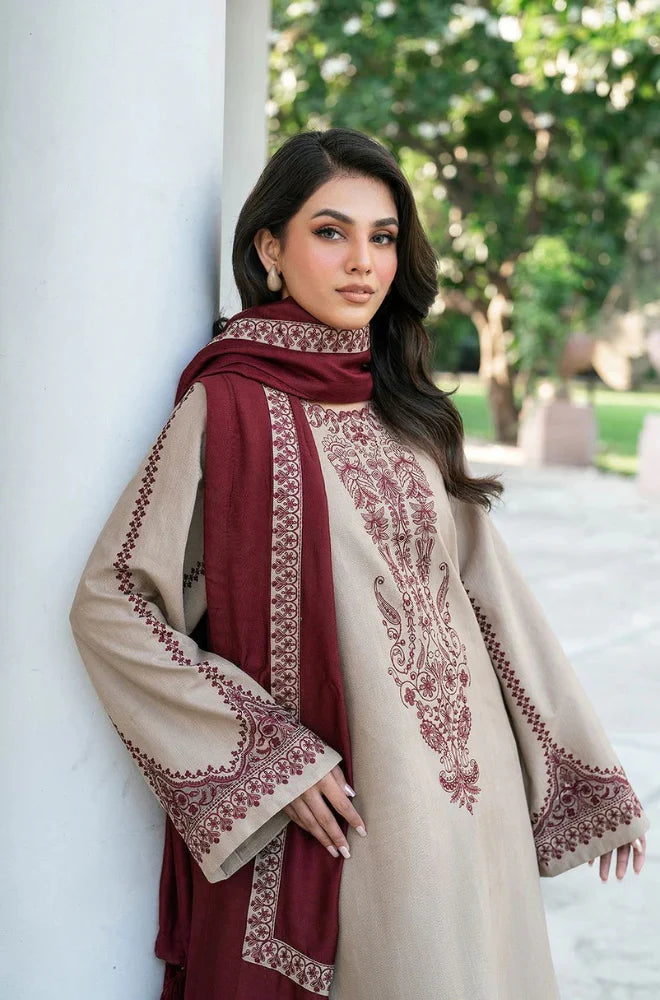 BAROQUE - Unstitched Winter 3PC Dhanak Embroidered Suit DF -9342