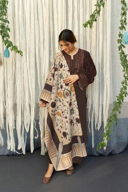URGE -3PC UNSTITCHED UNSTITCHED DHANAK EMBROIDERED SUIT DF-1543