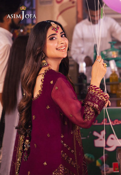 ASIM JOFA -3PC UNSTITCHED LUXURY CHIFFON EMBROIDERED SUIT DF-1832
