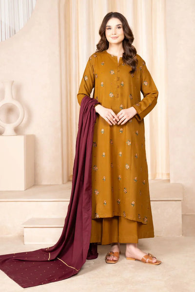 BAROQUE- Winter 3PC dhanak Embroidered Dress DF-2371