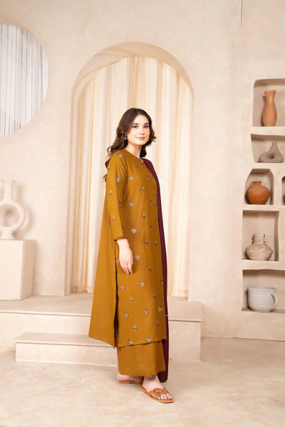 BAROQUE- Winter 3PC dhanak Embroidered Dress DF-2371