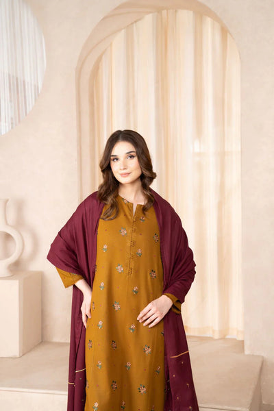 BAROQUE- Winter 3PC dhanak Embroidered Dress DF-2371