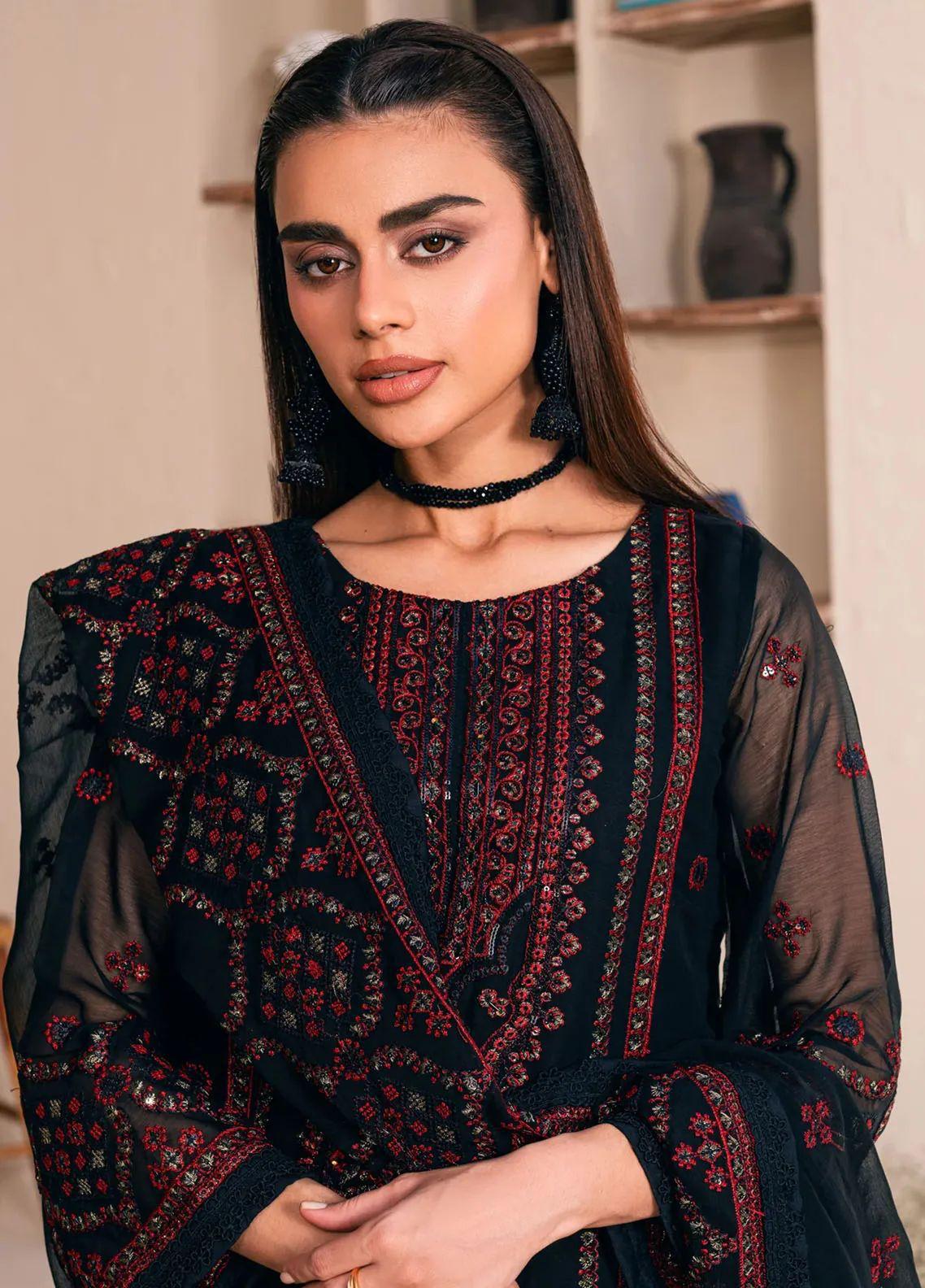 NOORMA KAMAL -3pc Unstitched Chiffon Embroidered Suit DF-1972