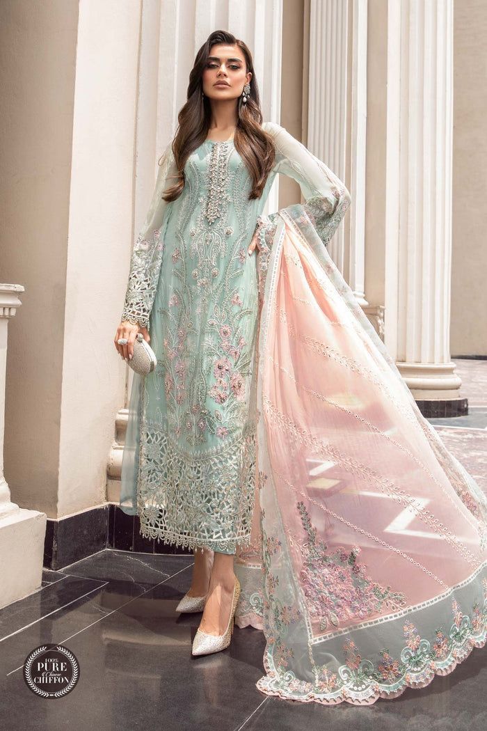 MARIA.B -3PC UNSTITCHED PREMIUM CHIFFON EMBROIDERED SUIT DF-652