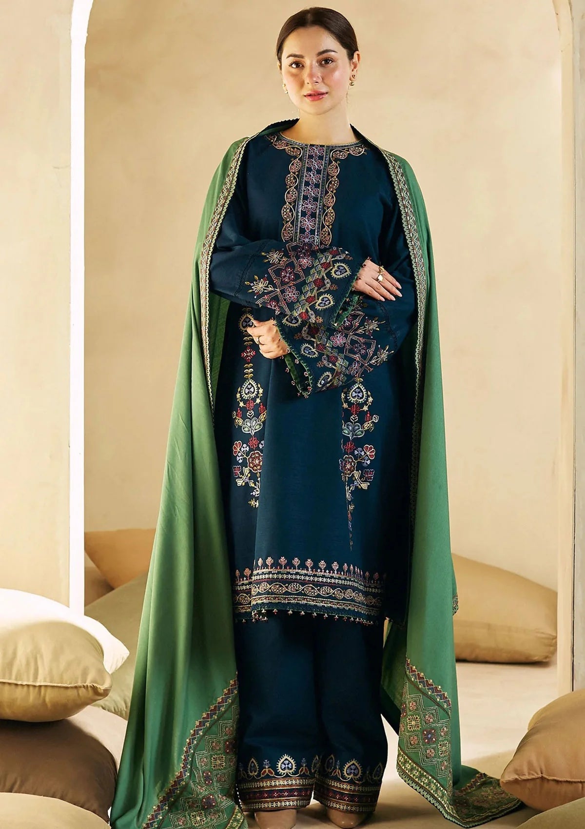ZARA SHAHJAHAN - 3PC DHANAK EMBROIDERED SUIT DF-1290