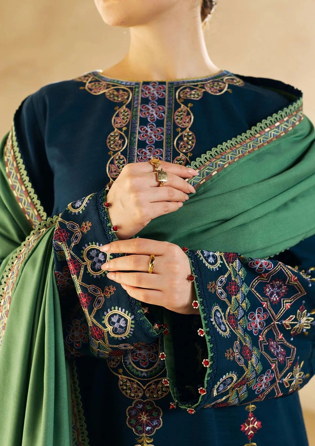 ZARA SHAHJAHAN - 3PC DHANAK EMBROIDERED SUIT DF-1290