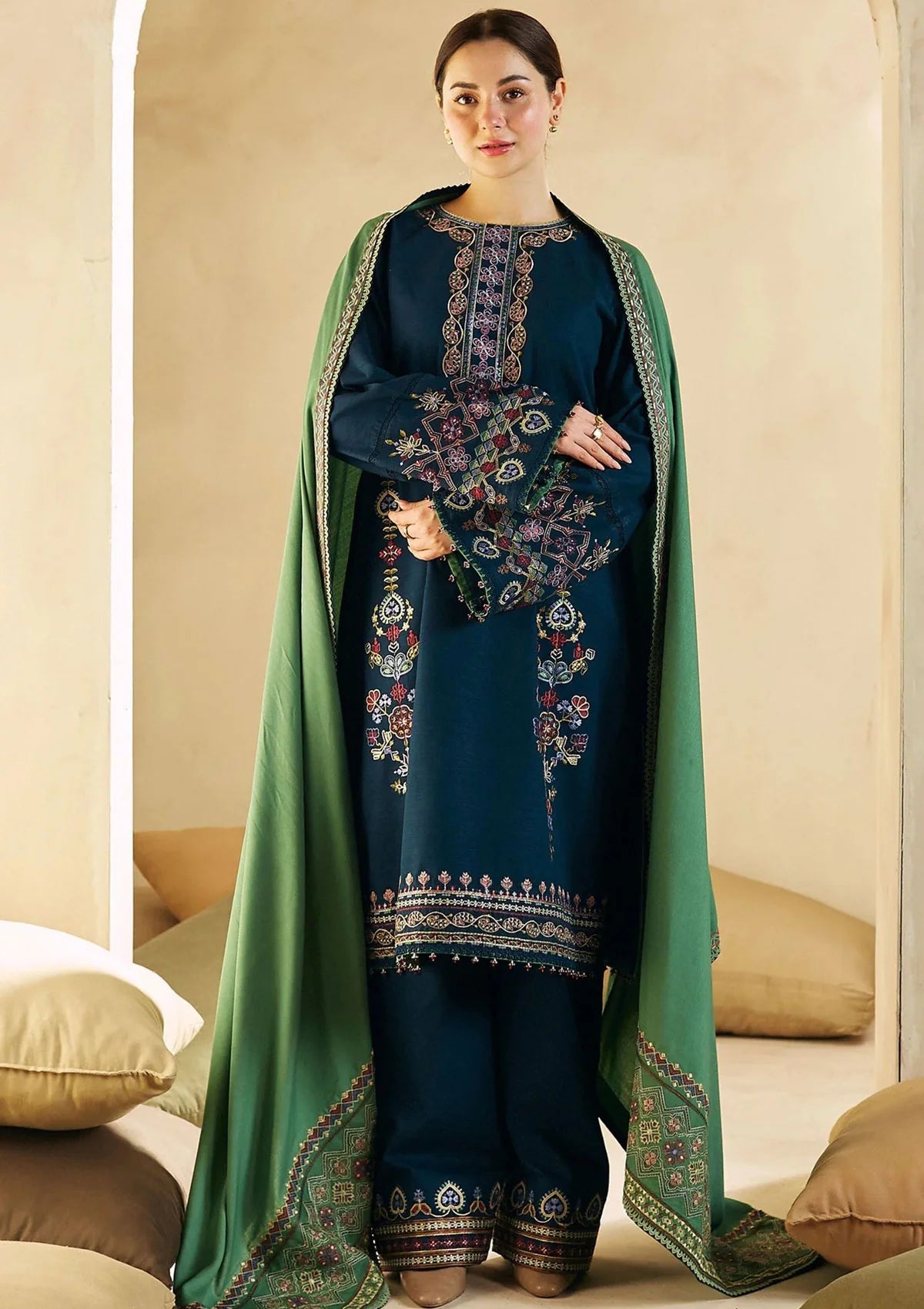 ZARA SHAHJAHAN - 3PC DHANAK EMBROIDERED SUIT DF-1290