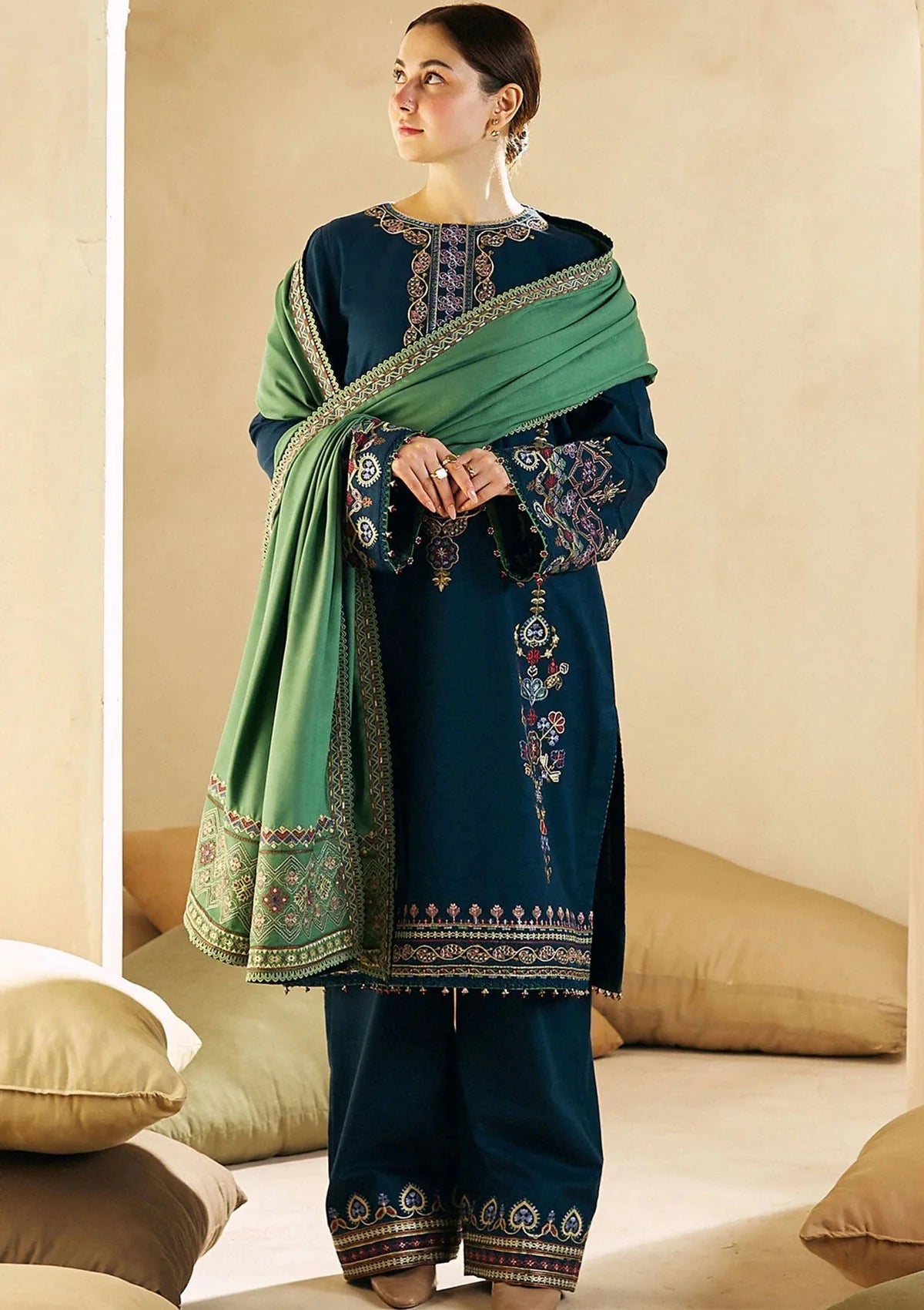 ZARA SHAHJAHAN - 3PC DHANAK EMBROIDERED SUIT DF-1290