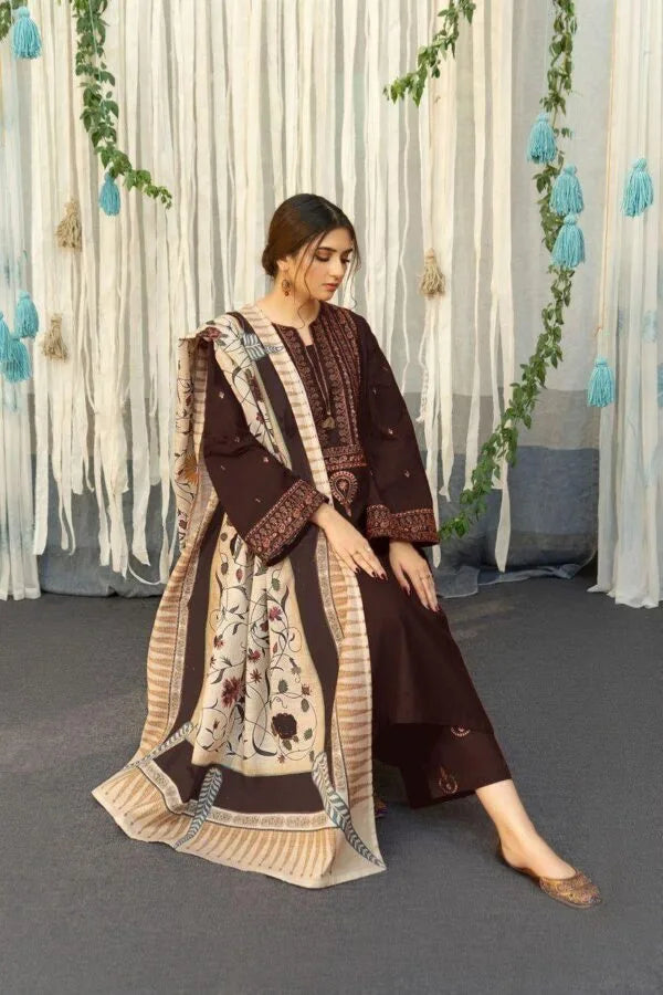 URGE -3PC UNSTITCHED UNSTITCHED DHANAK EMBROIDERED SUIT DF-1543