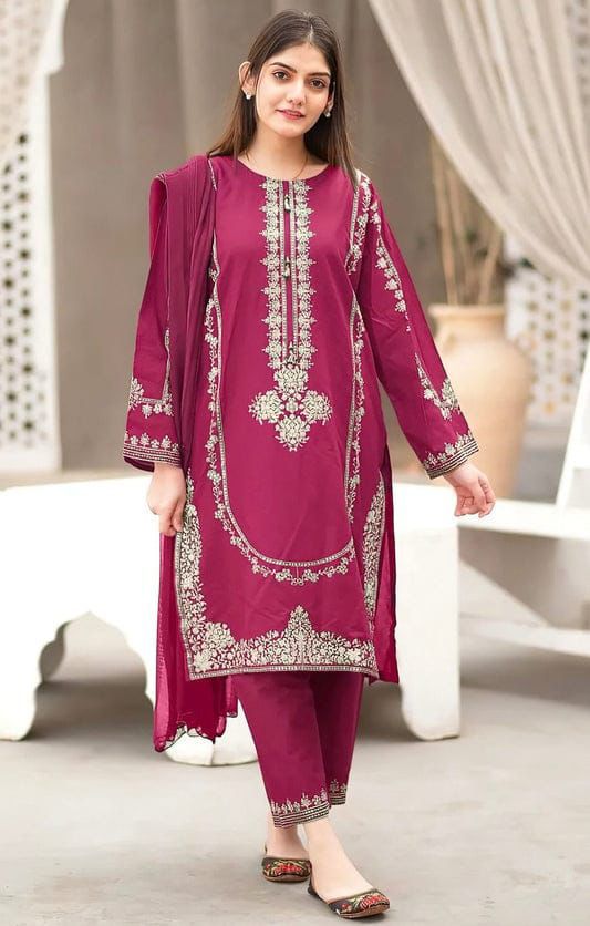 ASILING -2PC UNSTITCHED DHANAK EMBROIDERED SUIT DF-202