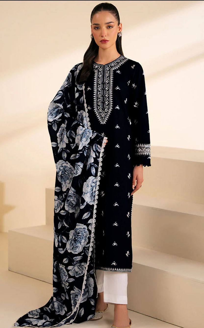 CROSS STITCH -3PC UNSTITCHED DHANAK EMBROIDERED SUIT DF-1766
