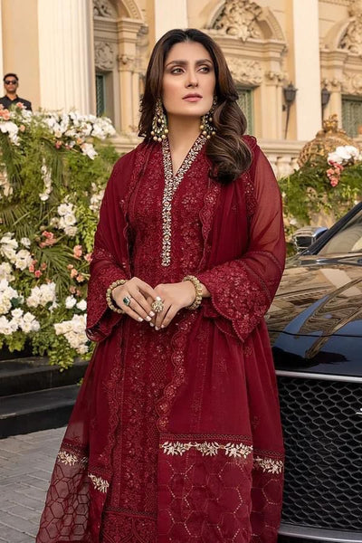 AZURE -3PC UNSTITCHED LUXURY CHIFFON EMBROIDERED SUIT DF-239