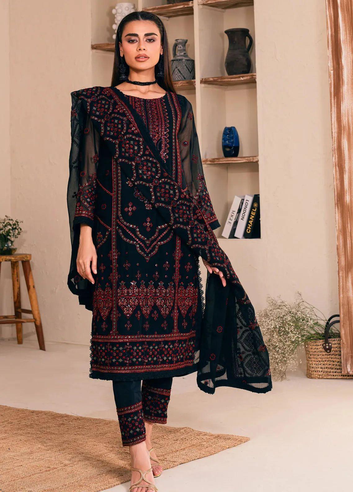 NOORMA KAMAL -3pc Unstitched Chiffon Embroidered Suit DF-1972