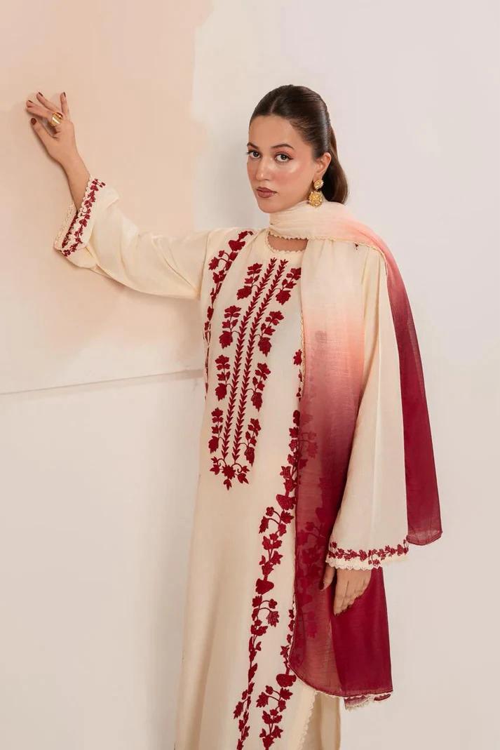 IZEL - Unstitched Winter 3PC Dhanak Embroidered Suit DF-1122