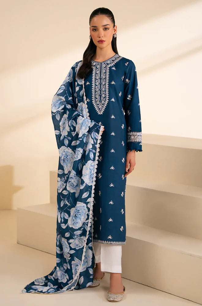CROSS STITCH -3PC UNSTITCHED DHANAK EMBROIDERED SUIT DF-1765