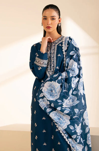 CROSS STITCH -3PC UNSTITCHED DHANAK EMBROIDERED SUIT DF-1765