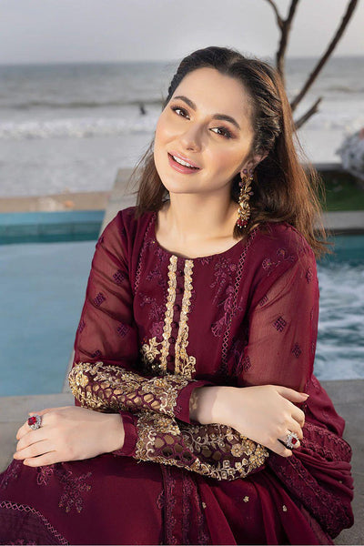 AZURE -3PC UNSTITCHED LUXURY CHIFFON EMBROIDERED SUIT DF-692