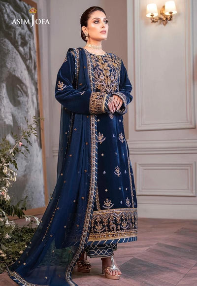 ASIM JOFA AYEZA EDIT MAKHMAL COLLECTION -3PC UNSTITCHED LUXURY VELVET EMBROIDERED SUIT DF-888