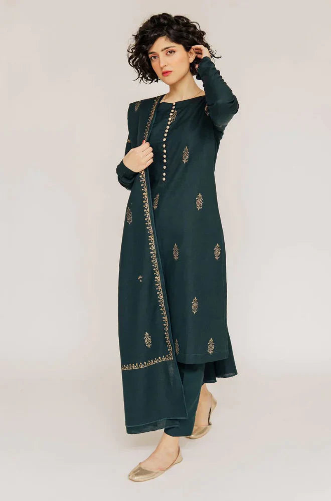 ETHNIC -3PC UNSTITCHED DHANAK EMBROIDERED SUIT DF-1763