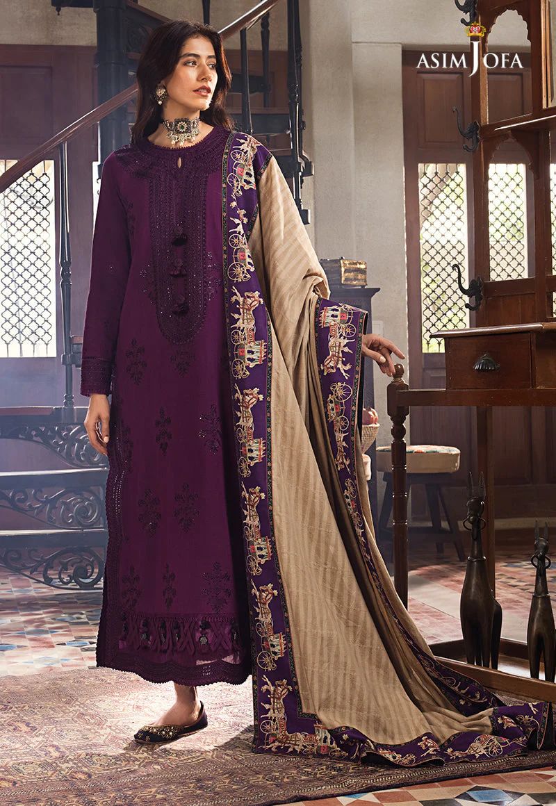ASIM JOFA -3pc Unstitched Dhanak Chikankari Embroidered Suit DF-1666