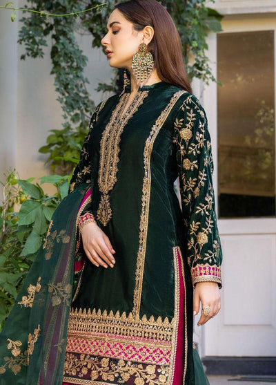 ZAINAB CHOTTANI -3PC UNSTITCHED LUXURY VELVET EMBROIDERED SUIT DF-0345