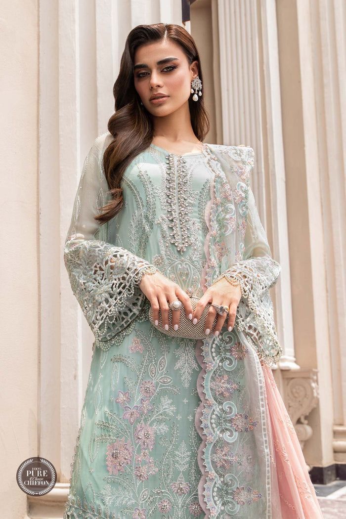 MARIA.B -3PC UNSTITCHED PREMIUM CHIFFON EMBROIDERED SUIT DF-652