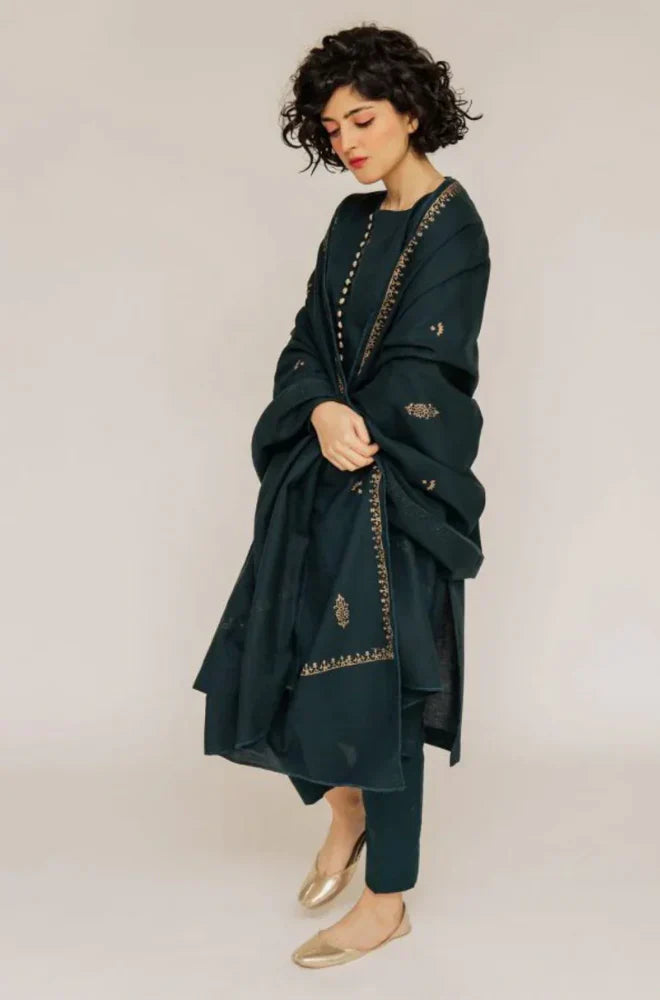 ETHNIC -3PC UNSTITCHED DHANAK EMBROIDERED SUIT DF-1763