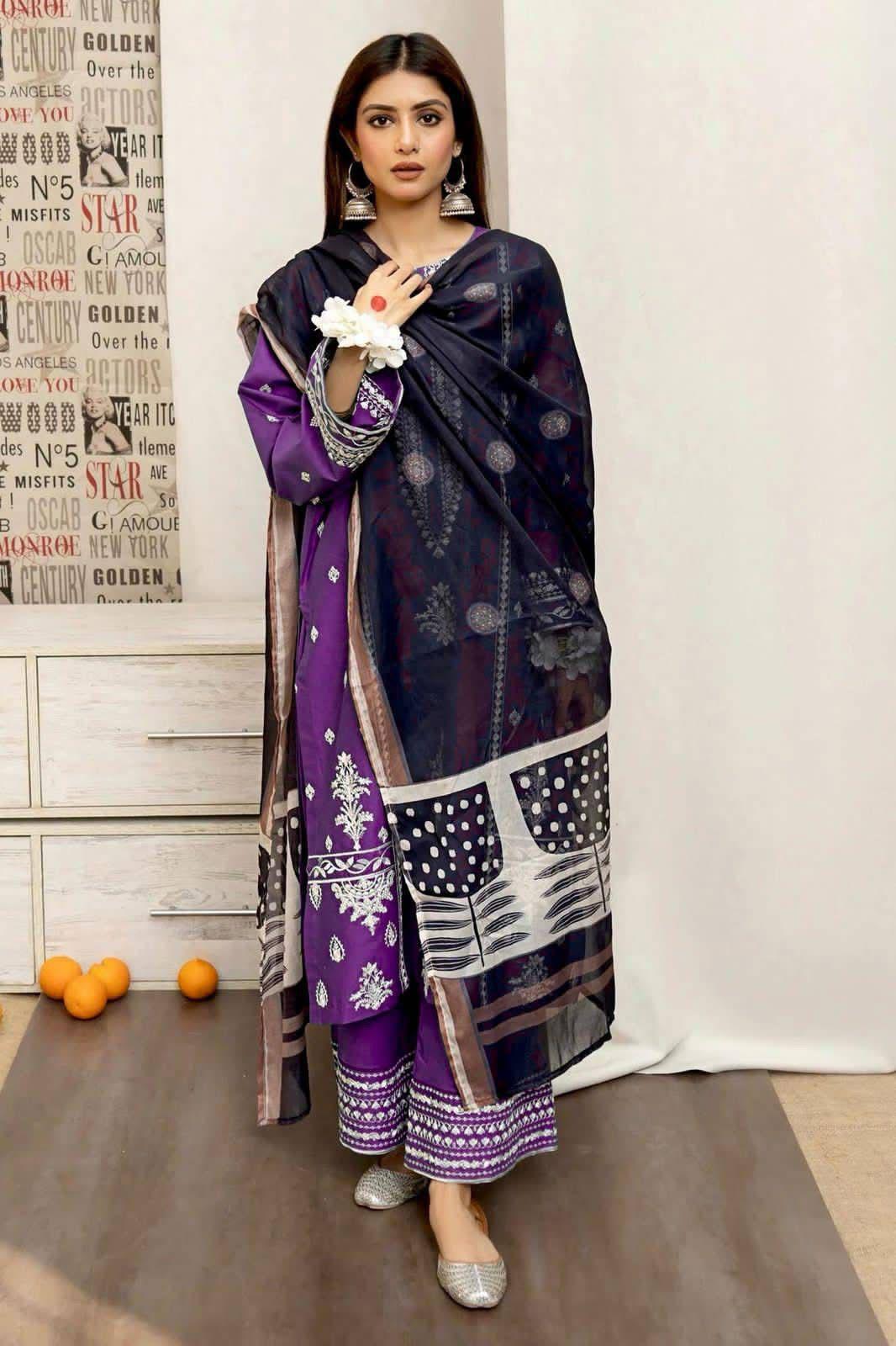 COCO BY ZARA SHAHJAHAN -3PC DHANAK EMBROIDERED SUIT DF-1553