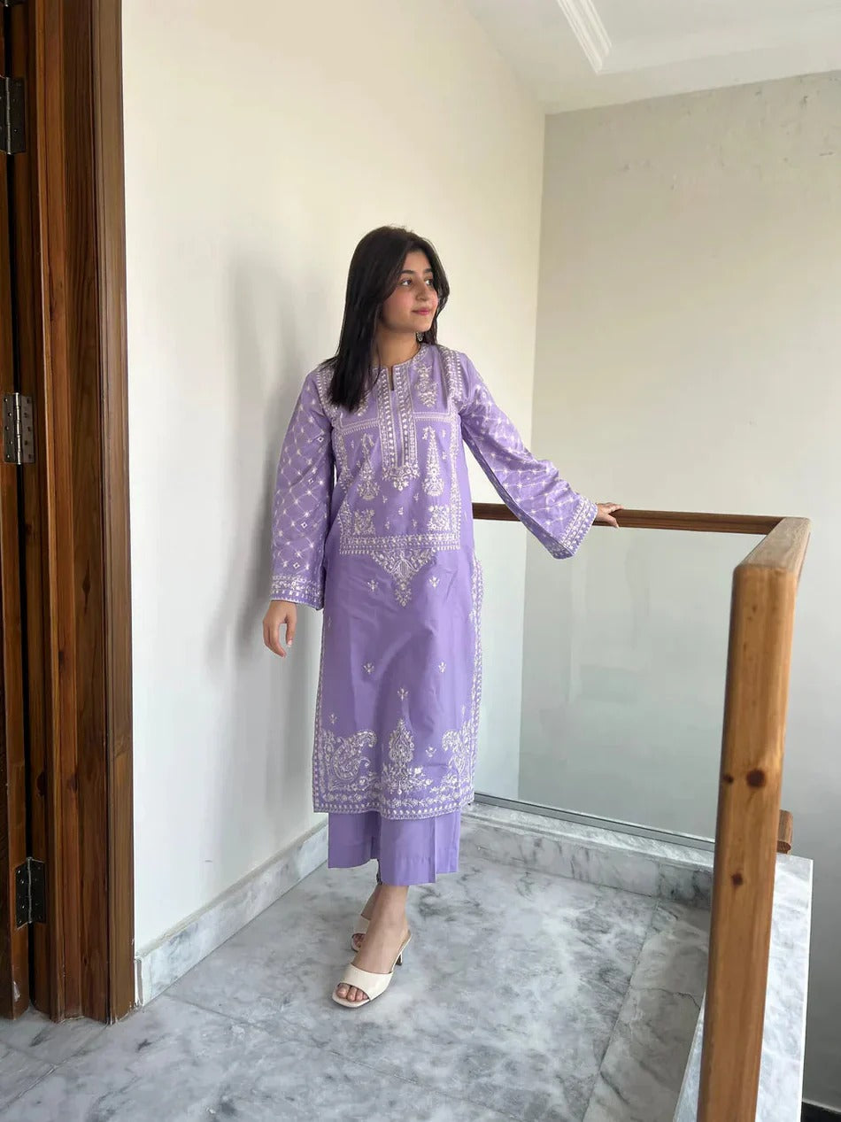 BAREEZE -2PC UNSTITCHED DHANAK EMBROIDERED SUIT DF-322