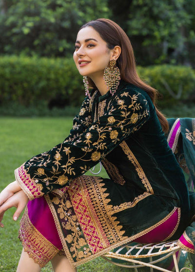 ZAINAB CHOTTANI -3PC UNSTITCHED LUXURY VELVET EMBROIDERED SUIT DF-0345