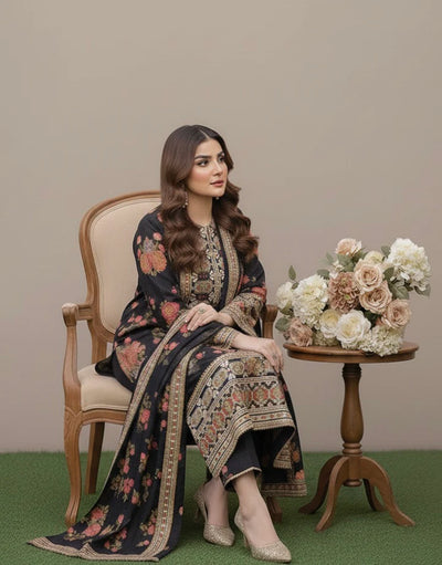 AHMOZI PRESENTING BY ANEELAS COLLECTION -3PC UNSTITCHED LUXURY SILK EMBROIDERED SUIT DF-116