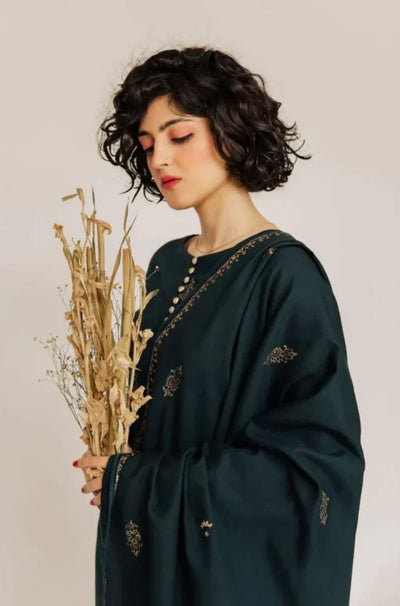 ETHNIC -3PC UNSTITCHED DHANAK EMBROIDERED SUIT DF-1763