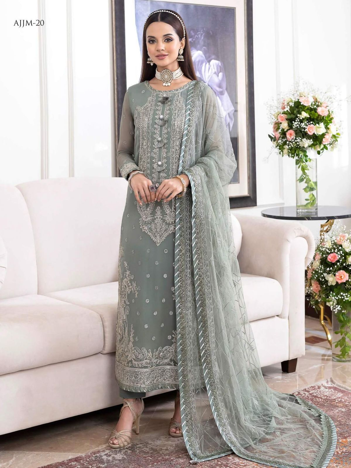 ASIM JOFA -3PC UNSTITCHED LUXURY CHIFFON EMBROIDERED SUIT DF-257