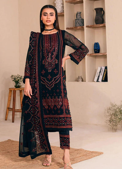 NOORMA KAMAL -3pc Unstitched Chiffon Embroidered Suit DF-1972